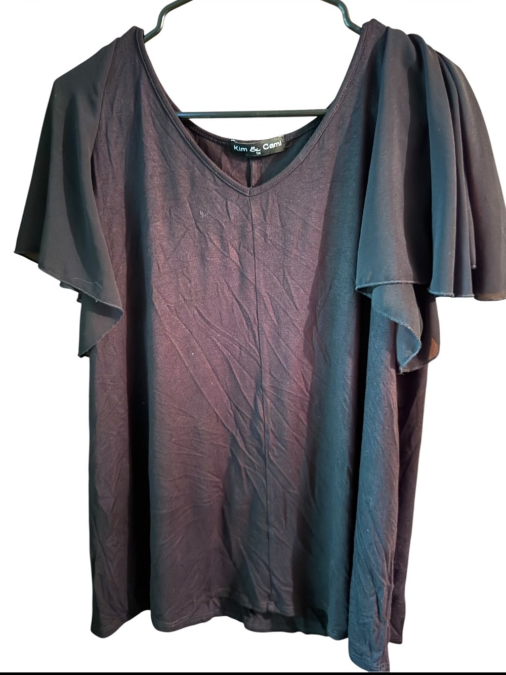 Kim & Cami Black V-Neck Flutter Sleeve Blouse